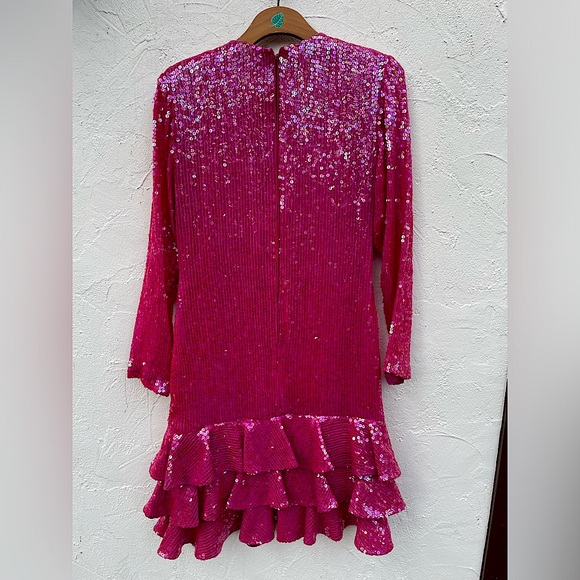 Vintage 80βs SEQUINS Hot Pink Cocktail Dress/ 80βs PINK Sheath Dress Size 6 - Picture 8 of 13